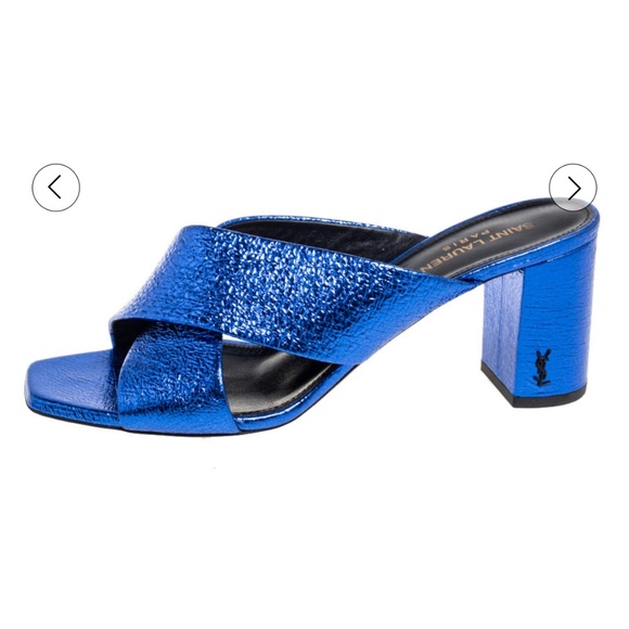 Like New Saint Laurent Blue Leather LouLou Slide Sandals Size 39 - Picture 1 of 4